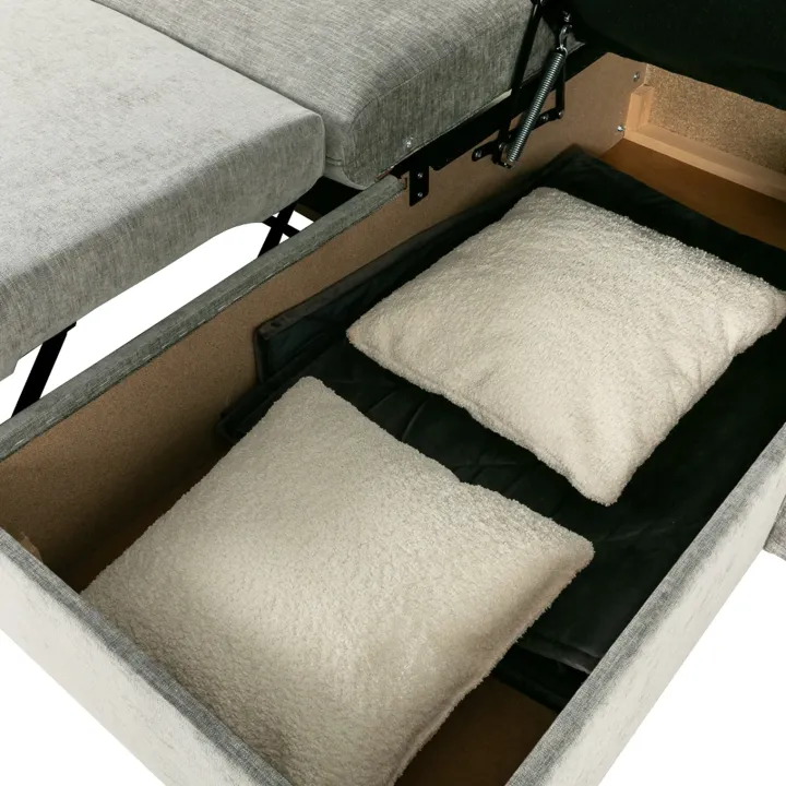 Divano letto angolare reversibile 260x148cm con vano contenitore tessuto grigio Arturo