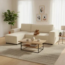 Divano letto angolare reversibile 242x155cm tessuto a coste beige Angels