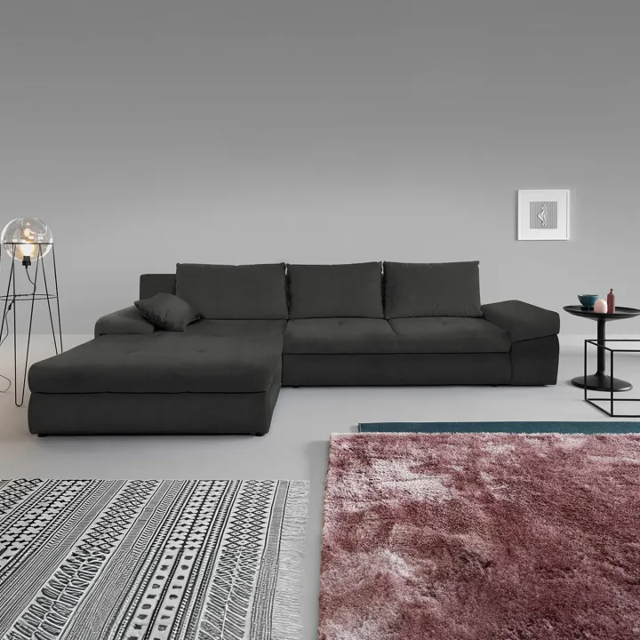 Divano letto angolare reversibile 313x215cm tessuto antracite Puffo
