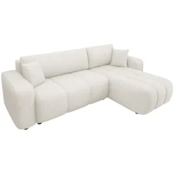 Divano letto angolare reversibile 3 posti 244x145cm con contenitore tessuto beige Orama