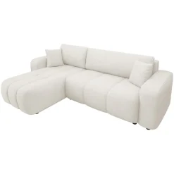 Divano letto angolare reversibile 3 posti 244x145cm con contenitore tessuto beige Orama