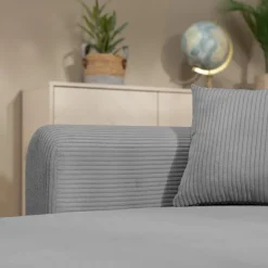 Divano letto angolare reversibile 4 posti 285x188cm con contenitore tessuto velluto a coste grigio Soft