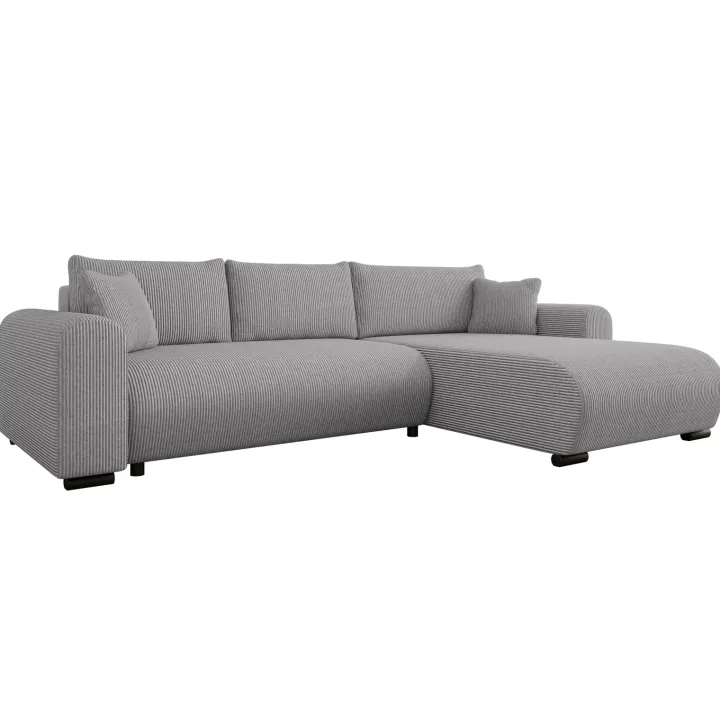 Divano letto angolare reversibile 4 posti 285x188cm con contenitore tessuto velluto a coste grigio Soft