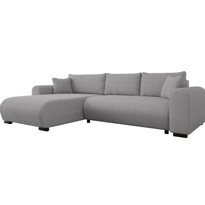 Divano letto angolare reversibile 4 posti 285x188cm con contenitore tessuto velluto a coste grigio Soft
