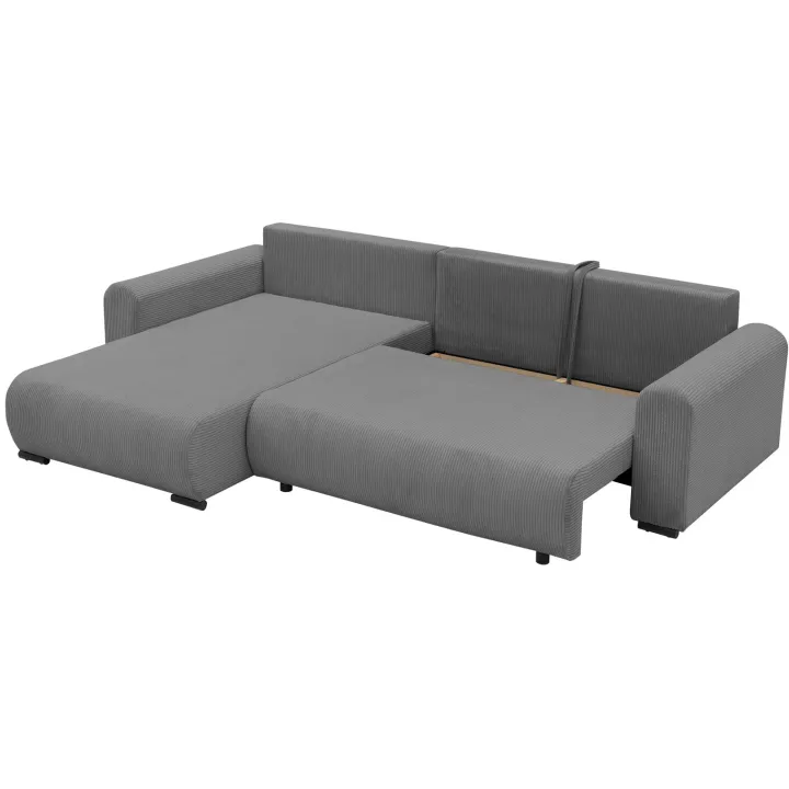 Divano letto angolare reversibile 4 posti 285x188cm con contenitore tessuto velluto a coste grigio Soft