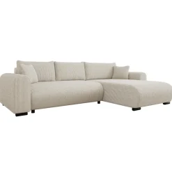 Divano letto angolare reversibile 4 posti 285x188cm con contenitore tessuto velluto a coste beige Soft