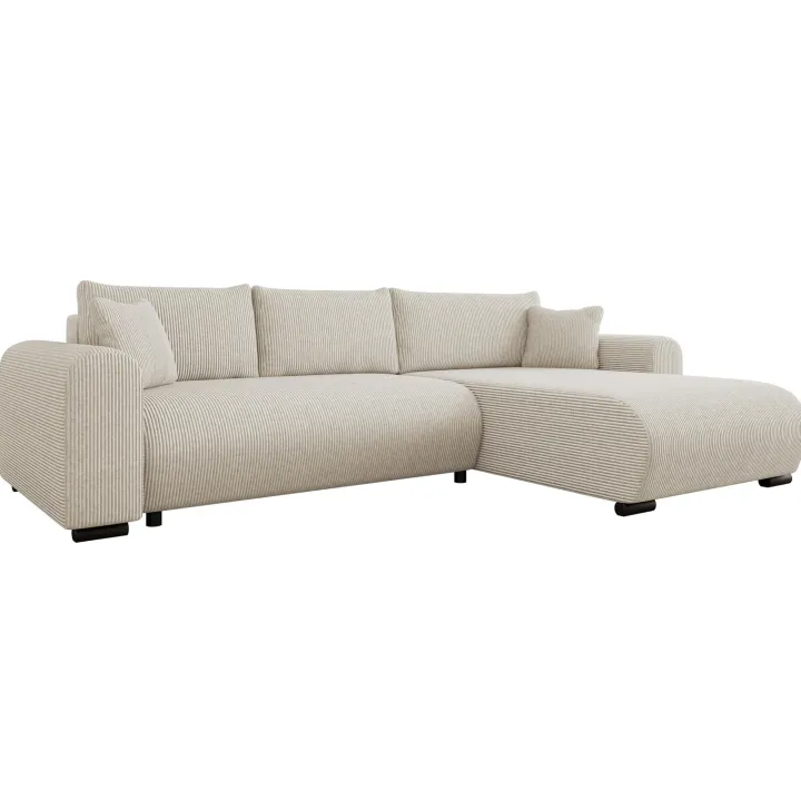 Divano letto angolare reversibile 4 posti 285x188cm con contenitore tessuto velluto a coste beige Soft