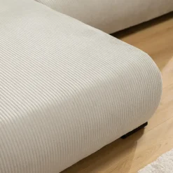 Divano letto angolare reversibile 4 posti 285x188cm con contenitore tessuto velluto a coste beige Soft
