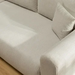 Divano letto angolare reversibile 4 posti 285x188cm con contenitore tessuto velluto a coste beige Soft