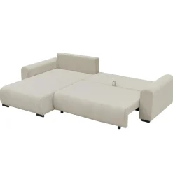 Divano letto angolare reversibile 4 posti 285x188cm con contenitore tessuto velluto a coste beige Soft