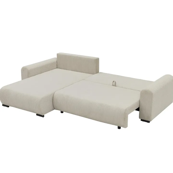 Divano letto angolare reversibile 4 posti 285x188cm con contenitore tessuto velluto a coste beige Soft