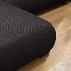 Divano letto angolare reversibile 4 posti 285x188cm con contenitore tessuto velluto a coste nero Soft