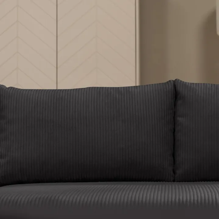 Divano letto angolare reversibile 4 posti 285x188cm con contenitore tessuto velluto a coste nero Soft