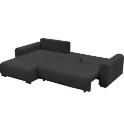 Divano letto angolare reversibile 4 posti 285x188cm con contenitore tessuto velluto a coste nero Soft