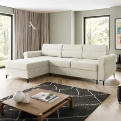Divano letto angolare reversibile 3 posti 258x170 cm con box contenitore imbottito beige chiaro nero Velissa