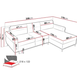 Divano letto angolare reversibile 3 posti 258x170 cm con box contenitore imbottito beige chiaro nero Velissa