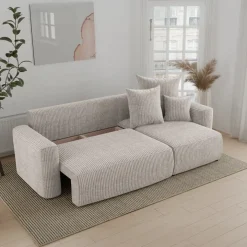 Divano letto angolare reversibile 238x142cm velluto a coste beige Scintilla