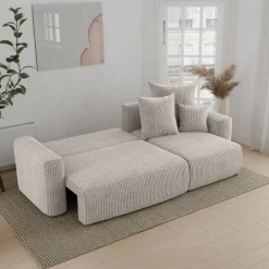 Divano letto angolare reversibile 238x142cm velluto a coste beige Scintilla