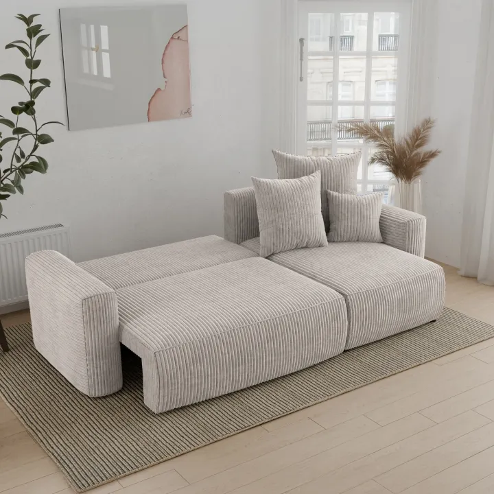 Divano letto angolare reversibile 238x142cm velluto a coste beige Scintilla