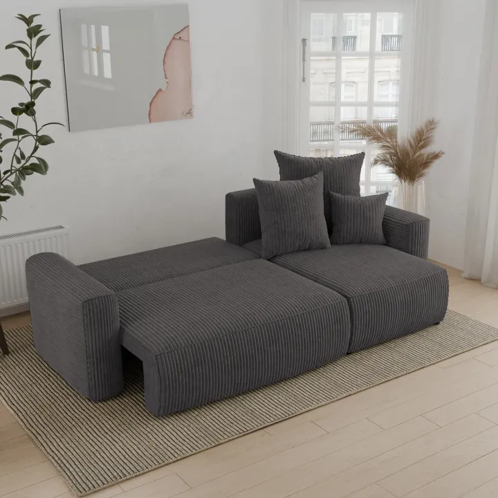 Divano letto angolare reversibile 238x142cm velluto a coste antracite Scintilla