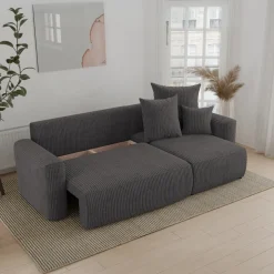 Divano letto angolare reversibile 238x142cm velluto a coste antracite Scintilla