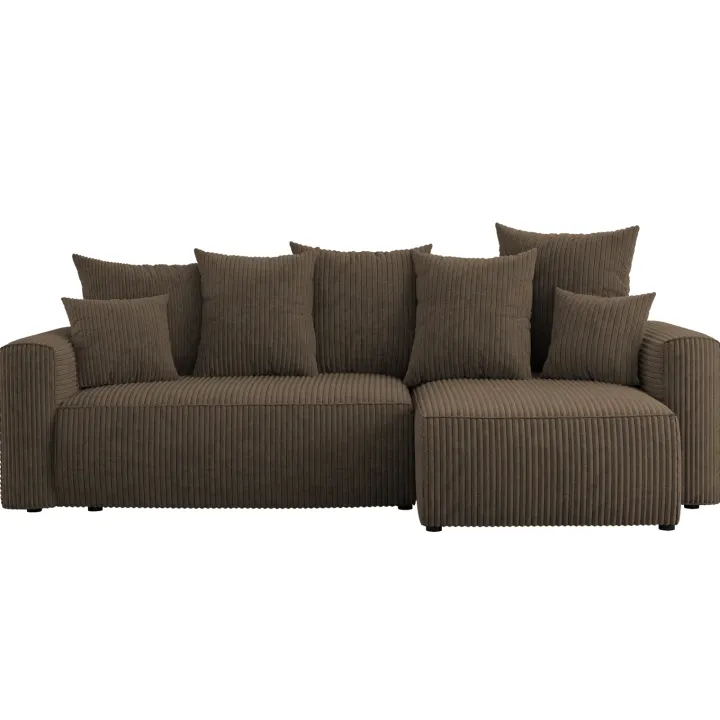 Divano letto angolare reversibile 238x142cm velluto a coste marrone Scintilla