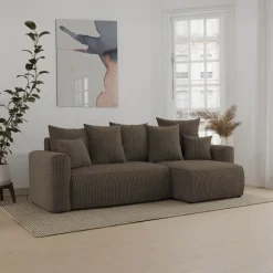 Divano letto angolare reversibile 238x142cm velluto a coste marrone Scintilla