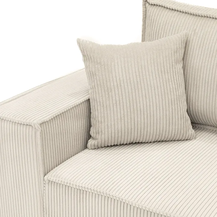 Divano letto angolare reversibile 4 posti 272x145cm con box contenitore velluto a coste beige Ploffy