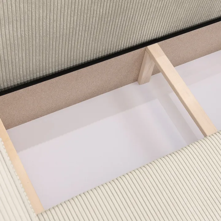 Divano letto angolare reversibile 4 posti 272x145cm con box contenitore velluto a coste beige Ploffy