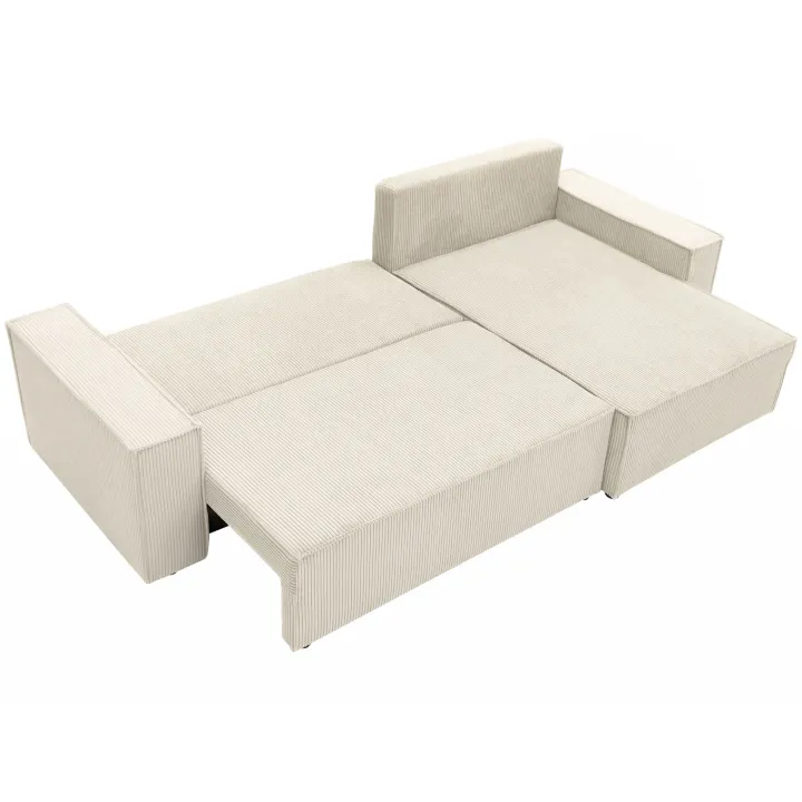 Divano letto angolare reversibile 4 posti 272x145cm con box contenitore velluto a coste beige Ploffy