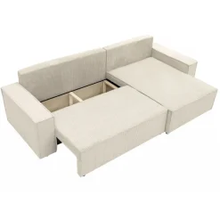 Divano letto angolare reversibile 4 posti 272x145cm con box contenitore velluto a coste beige Ploffy