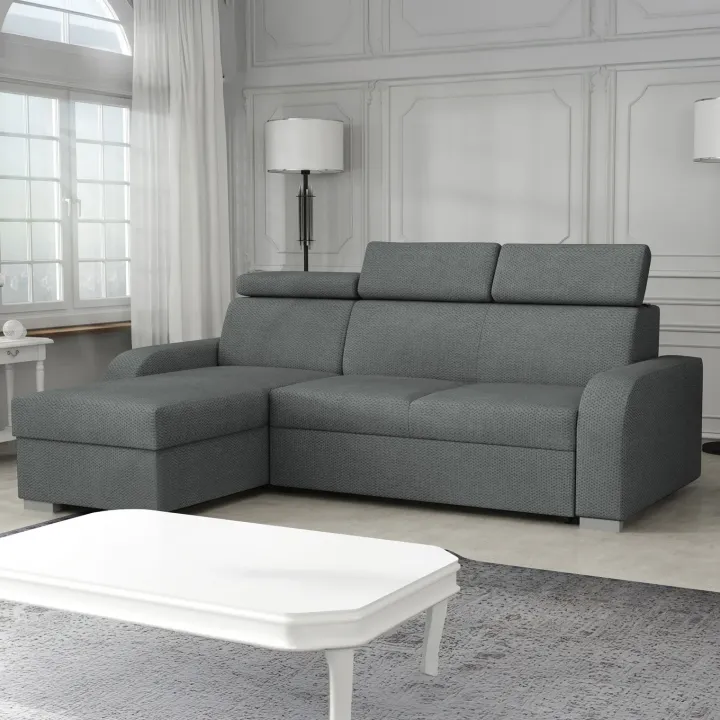 Divano letto angolare reversibile 3 posti 235x170cm con box contenitore grigio Tebro