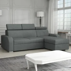 Divano letto angolare reversibile 3 posti 235x170cm con box contenitore grigio Tebro