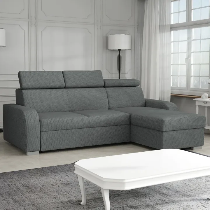 Divano letto angolare reversibile 3 posti 235x170cm con box contenitore grigio Tebro