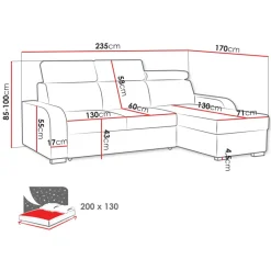 Divano letto angolare reversibile 3 posti 235x170cm con box contenitore grigio Tebro