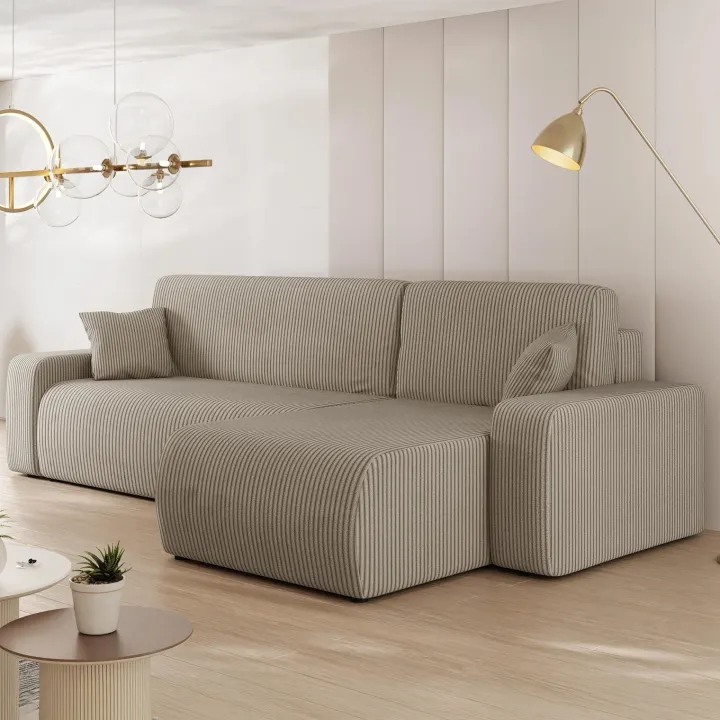 Divano letto angolare reversibile 3 posti 244x145cm con contenitore a coste tortora Slurp