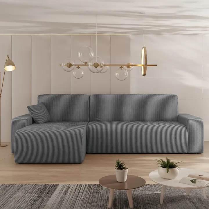 Divano letto angolare reversibile 3 posti 244x145cm con contenitore a coste antracite Slurp