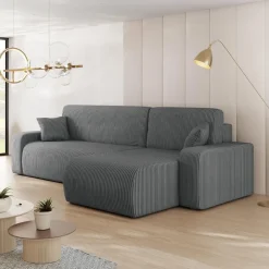 Divano letto angolare reversibile 3 posti 244x145cm con contenitore a coste antracite Slurp
