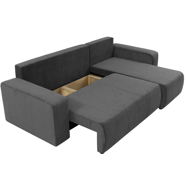 Divano letto angolare reversibile 3 posti 244x145cm con contenitore a coste antracite Slurp