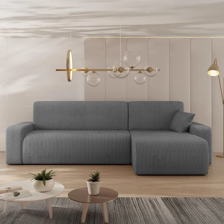 Divano letto angolare reversibile 3 posti 244x145cm con contenitore a coste antracite Slurp