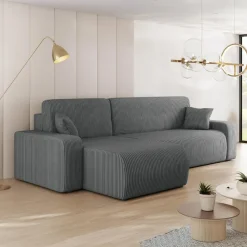 Divano letto angolare reversibile 3 posti 244x145cm con contenitore a coste antracite Slurp
