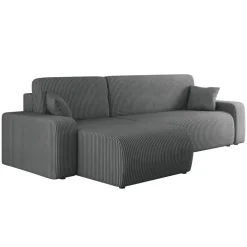 Divano letto angolare reversibile 3 posti 244x145cm con contenitore a coste antracite Slurp