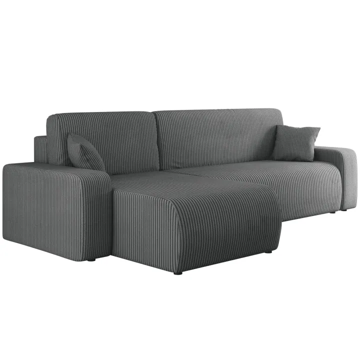 Divano letto angolare reversibile 3 posti 244x145cm con contenitore a coste antracite Slurp
