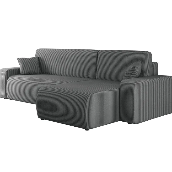 Divano letto angolare reversibile 3 posti 244x145cm con contenitore a coste antracite Slurp