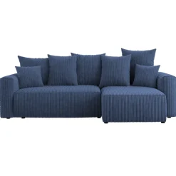 Divano letto angolare reversibile 238x142cm velluto a coste blu Scintilla