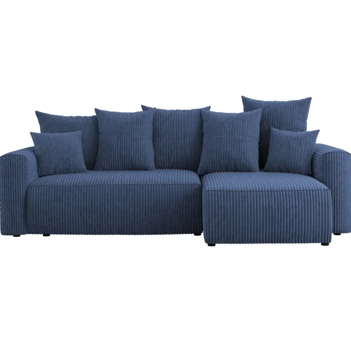 Divano letto angolare reversibile 238x142cm velluto a coste blu Scintilla