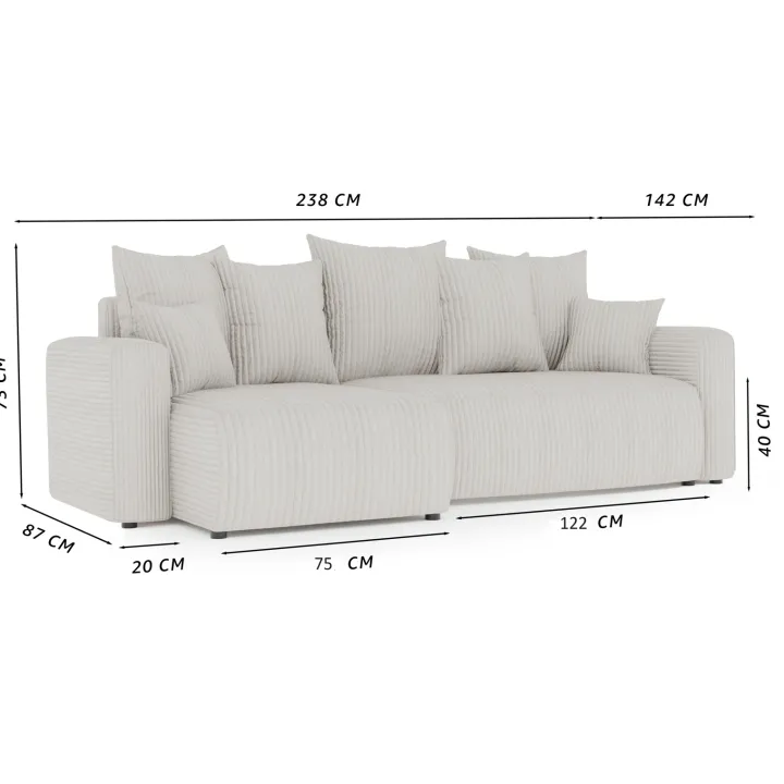 Divano letto angolare reversibile 238x142cm velluto a coste blu Scintilla