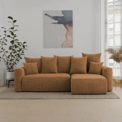 Divano letto angolare reversibile 238x142cm velluto a coste giallo senape Scintilla