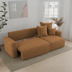 Divano letto angolare reversibile 238x142cm velluto a coste giallo senape Scintilla
