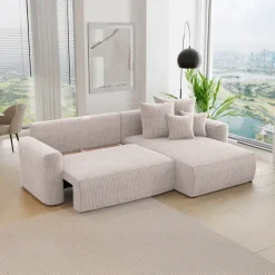 Divano letto angolare reversibile 260x160cm velluto a coste beige Scintilla